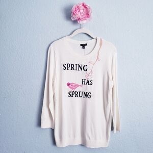 Talbots White Spring Has Sprung Embroirded Bird Cotton Sweater